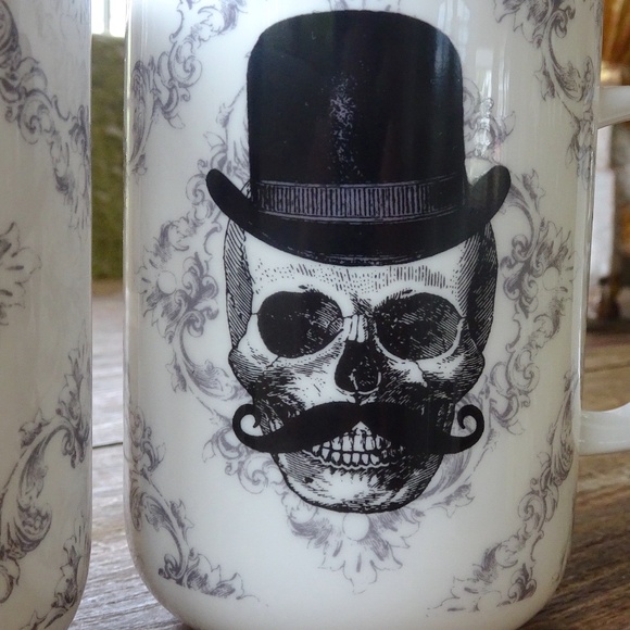 His & Hers Portobello By Design Bone Chine Steampunk Halloween Skull Coffee Mugs - Picture 6 of 7